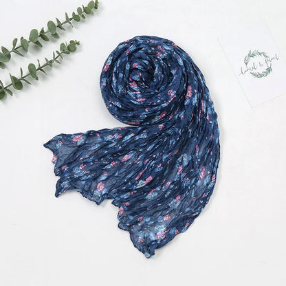 Spain Lovely Polka Floral Crinkle Viscose Shawl Scarf Lady Soft Thin Beach Wrap Pashmina Stole Bufandas Muslim Hijab 175*85Cm