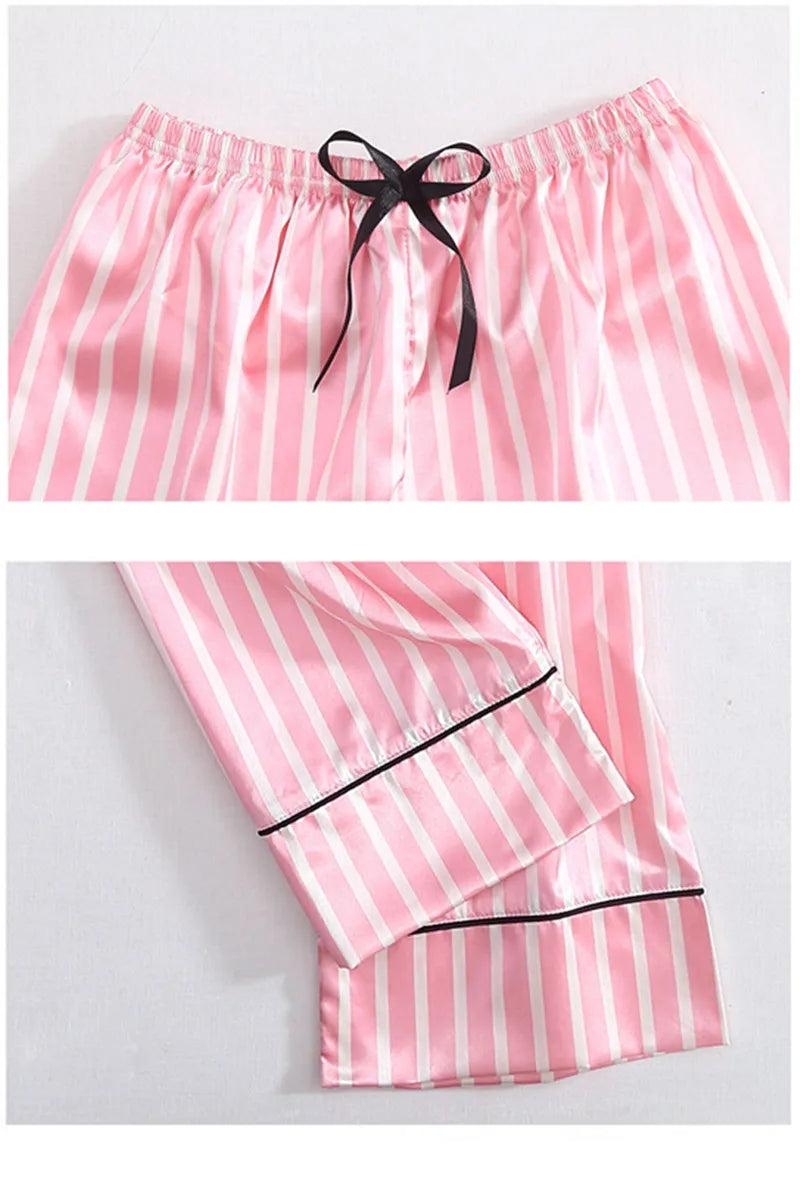 Women's Plus Size 7 Piece Soft Smooth Rayon Pajama Set, V-Neck Loungewear, Pink Striped Sleepwear