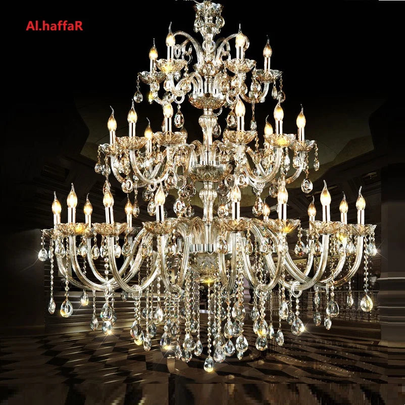 Large 18/24/30 Lights Modern Big Lustres 100% K9 Crystal Luxury Home Decoration Transparent/Amber/Gold/Cognic Villa Chandelier