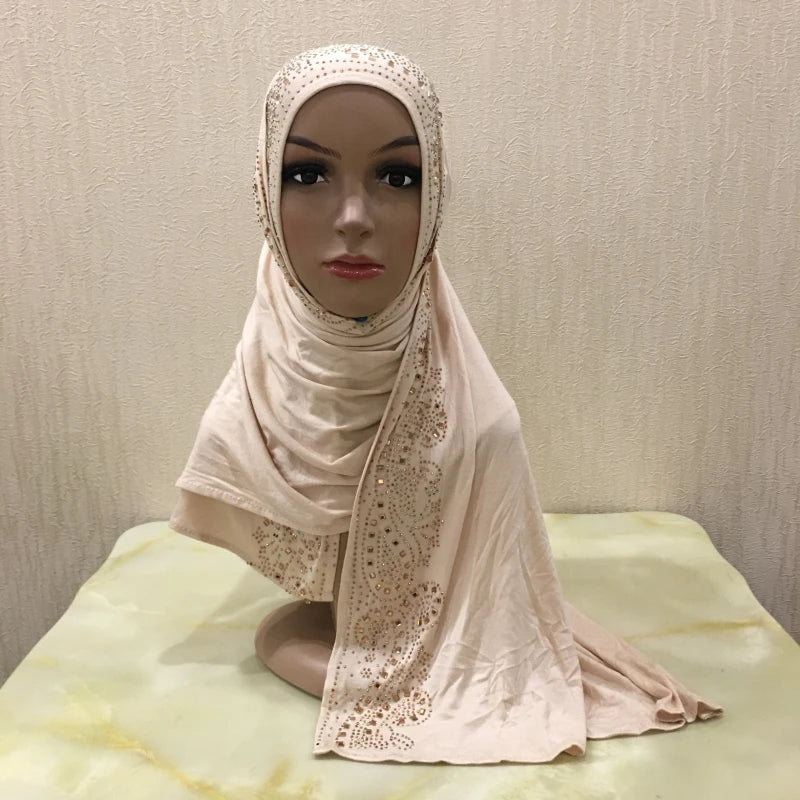 H099 high quality soft jersey scarf with stones pull on modal headscarf women's hijab islamic female shawl headwrap