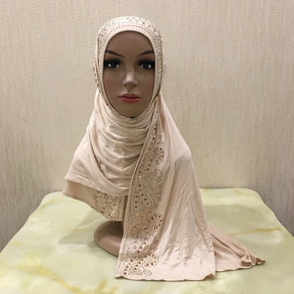 H099 high quality soft jersey scarf with stones pull on modal headscarf women's hijab islamic female shawl headwrap