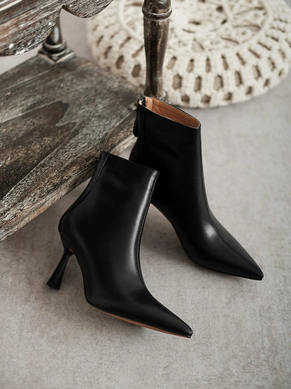 Krazing Pot Big Size 42 Cow Leather Pointed Toe High Heels Chic Design Concise Winter Spring Shoe Dress Warm Wedding Ankle Boots