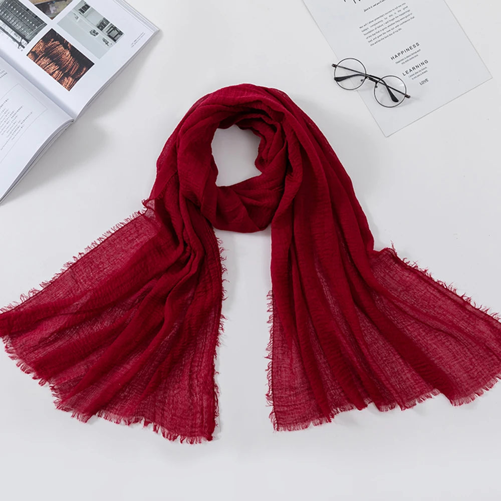 2026 Muslim Fashion Women Crinkle Hijab Scarf Soft Solid Head Scarves Turban Shawls and Wraps Hijab femme musulman kopftuch