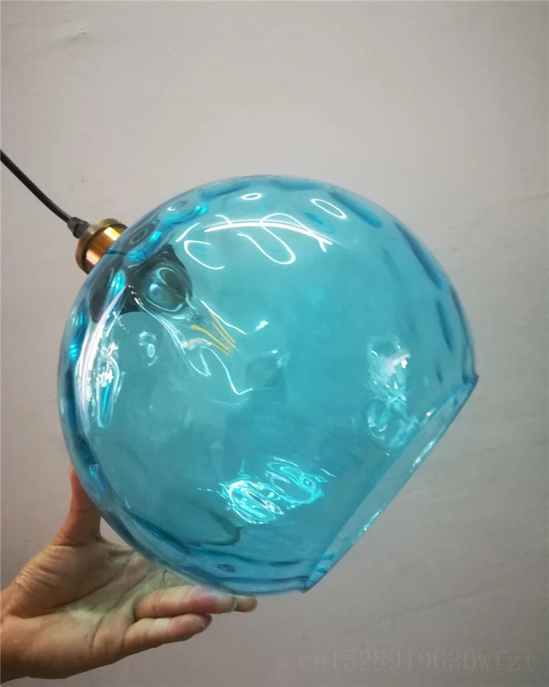 Modern LED Pendant Lights Blue Glass Ball Living Room Decor Home Decorations Kitchen Hanging Lustre Pendant Lamp Luminaria