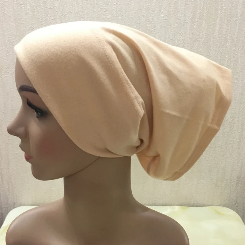 H065 plain tube hats Muslim Turban Pure Color Stretch Inner Hijabs For Caps Ready To Wear Women Head Scarf Under Hijab Bonnet