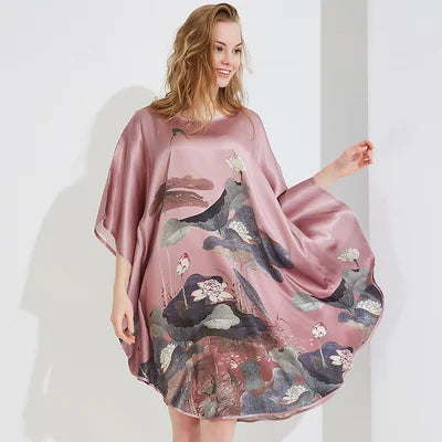 100% Mulberry Silk Nightgowns For Women  Long   Silk Nightdress  Real Silk sleepwear  Ladies Female   Gift Loose Large Free size