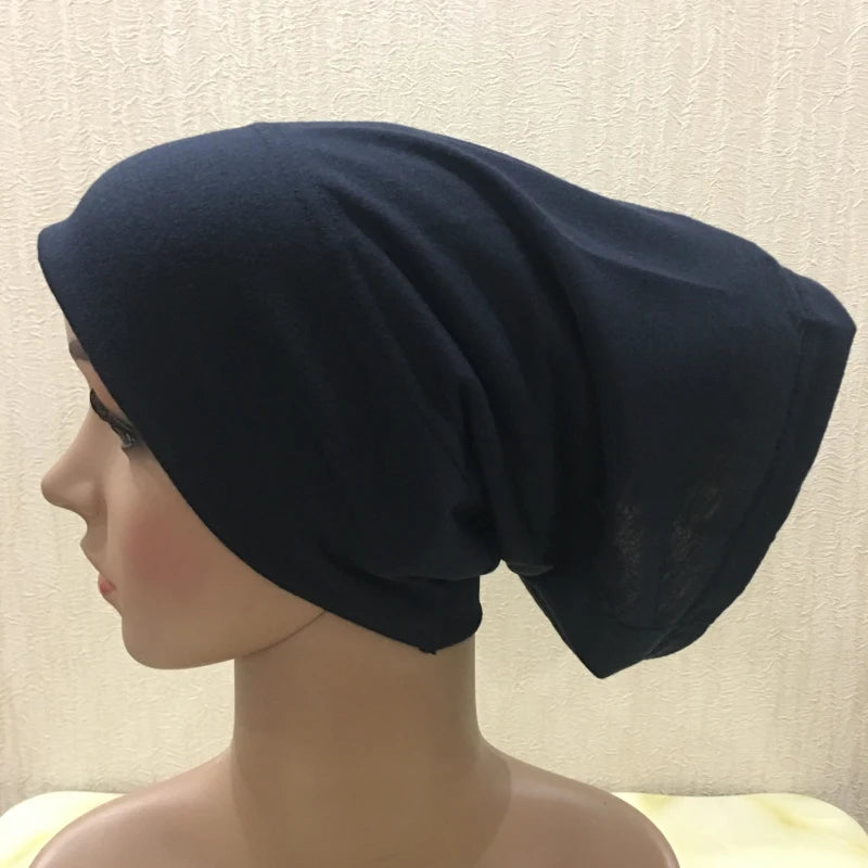 H065 plain tube hats Muslim Turban Pure Color Stretch Inner Hijabs For Caps Ready To Wear Women Head Scarf Under Hijab Bonnet