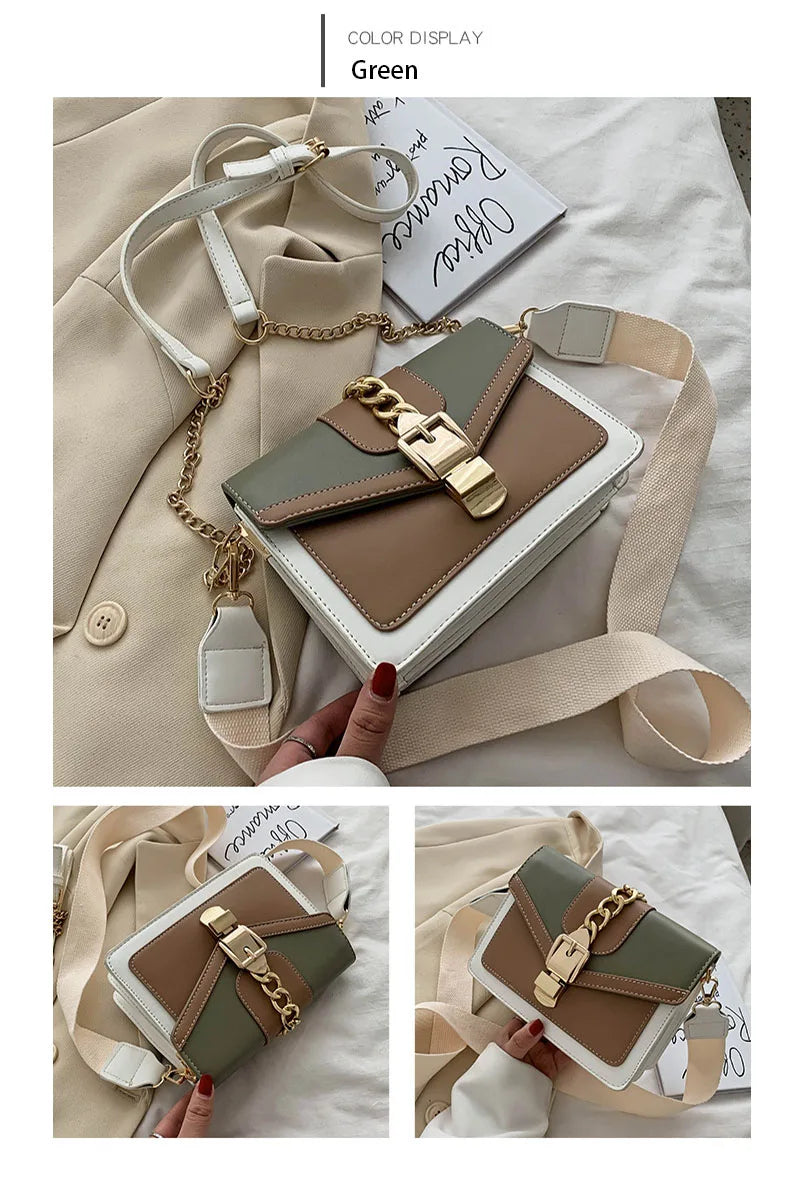 Yogodlns Small Summer Contrast Color PU Leather Crossbody Bags For Women New  Chain Shoulder Messenger Handbags Lady Hand Bag