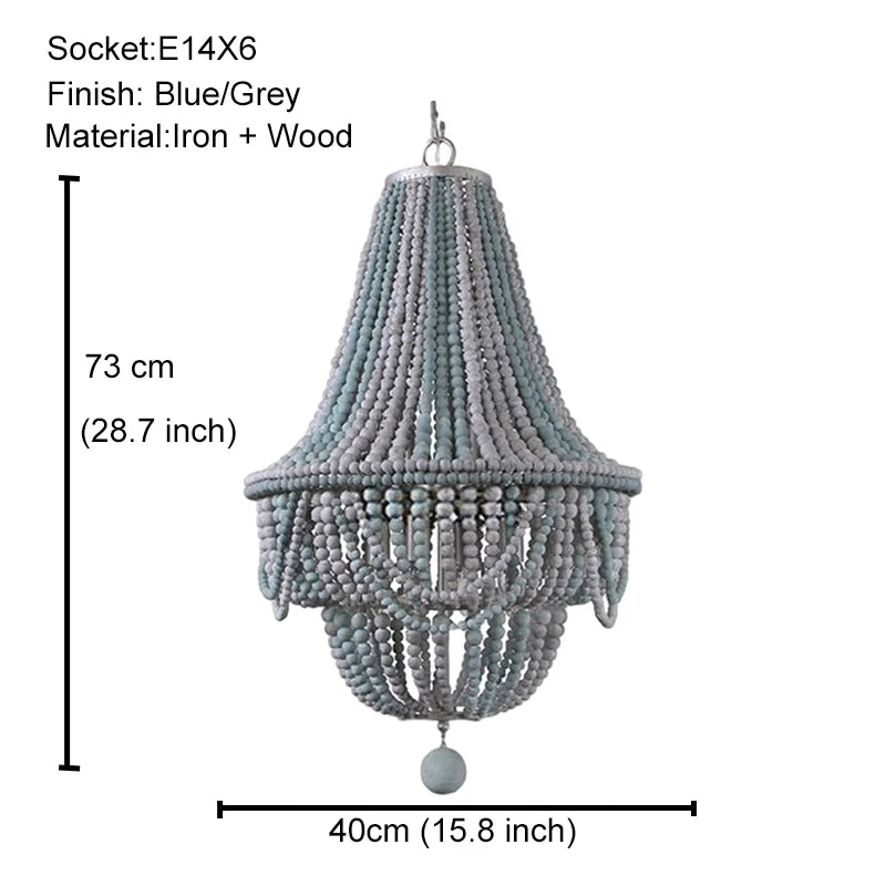 French Country white wood Bead Chandelier dining room bedroom princess Decorative chandelier 3/5 lights hanging light fixture