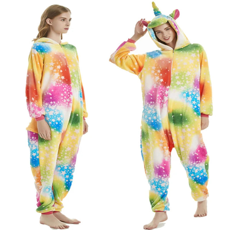 Animal Onesies Winter Flannel Family Matching Pajamas for Kids and Adult Unicorn Sleepwear Pyjamas Boys Girls Homewear Jumpsuit
