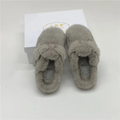 Female Luxury Real Mink Fur Slippers, Women's Clogs, Slip-on Casual Winter Shoes, Mules Shoes Women Luxury Designer Mink Slipper