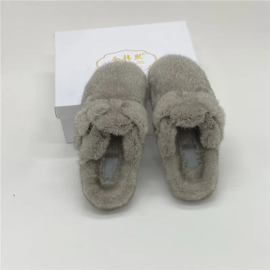 Female Luxury Real Mink Fur Slippers, Women's Clogs, Slip-on Casual Winter Shoes, Mules Shoes Women Luxury Designer Mink Slipper