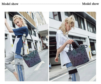 Luminous Bag Sequins Geometric Bags for Women 2024 Quilted Shoulder Bags Laser Plain Folding Female Handbags Bolsa Feminina