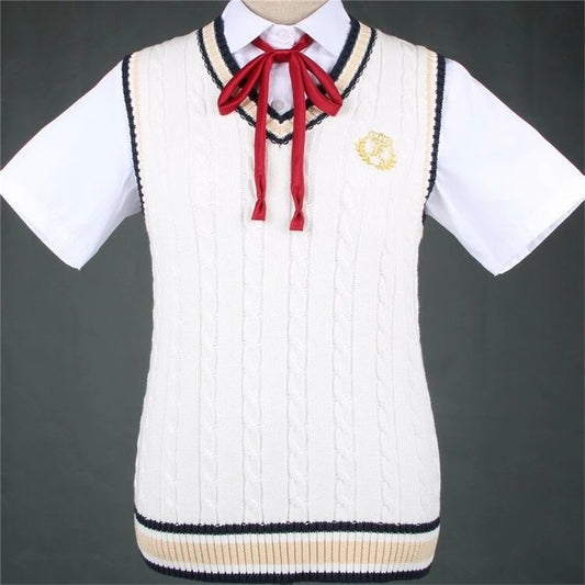 New College Uniform Knitted Vest Embroidery British Style Campus Students Women Men Sweater Waistcoat Girls Jk Daily Clothes 5xl