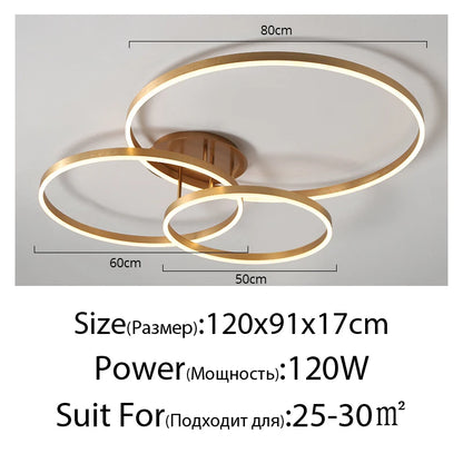 Nordic Creative Round Circle Chandeliers For Bedroom Living Room Restaurant Lighting Golden Coffee Lustre Ring Ceiling Lights