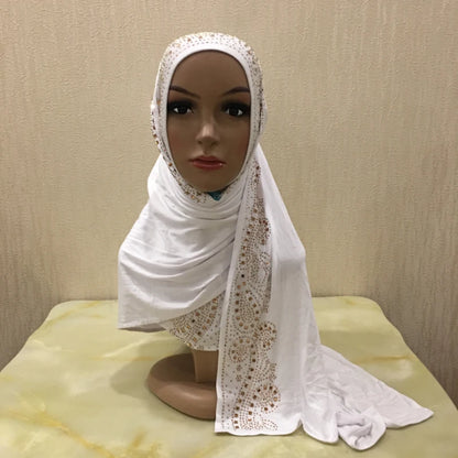 H099 high quality soft jersey scarf with stones pull on modal headscarf women's hijab islamic female shawl headwrap