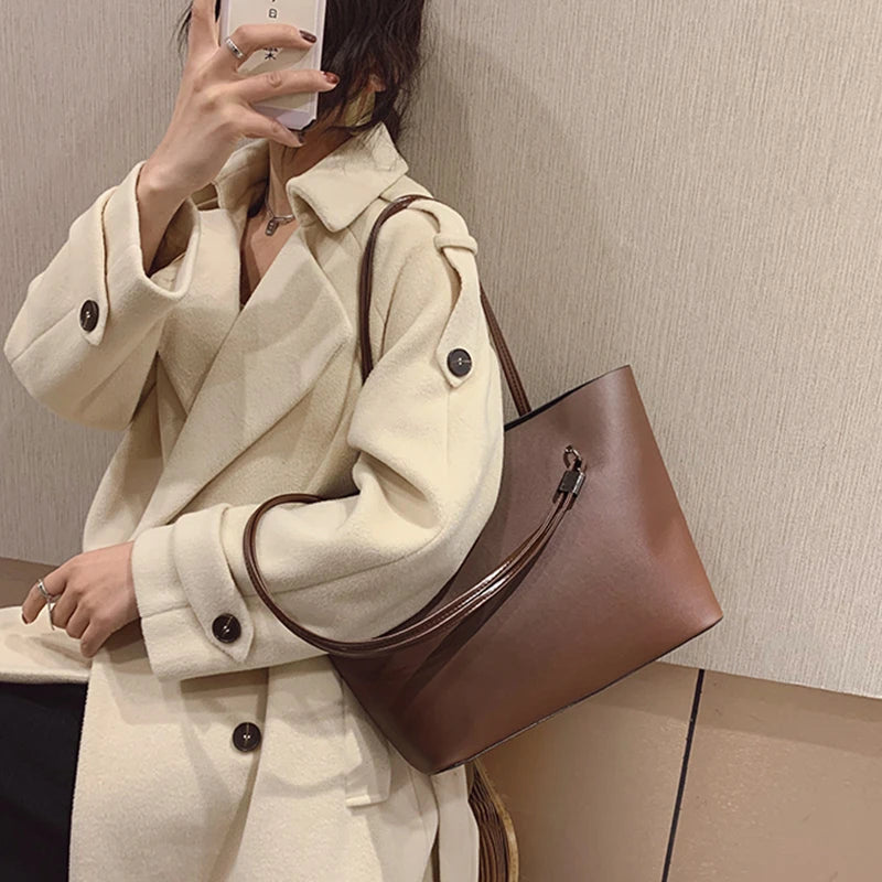 Solid Color Women's PU Leather Handbag and Purse Luxury Large Capacity Fashion Shoulder Bags Female Designer Shopping Tote Bags