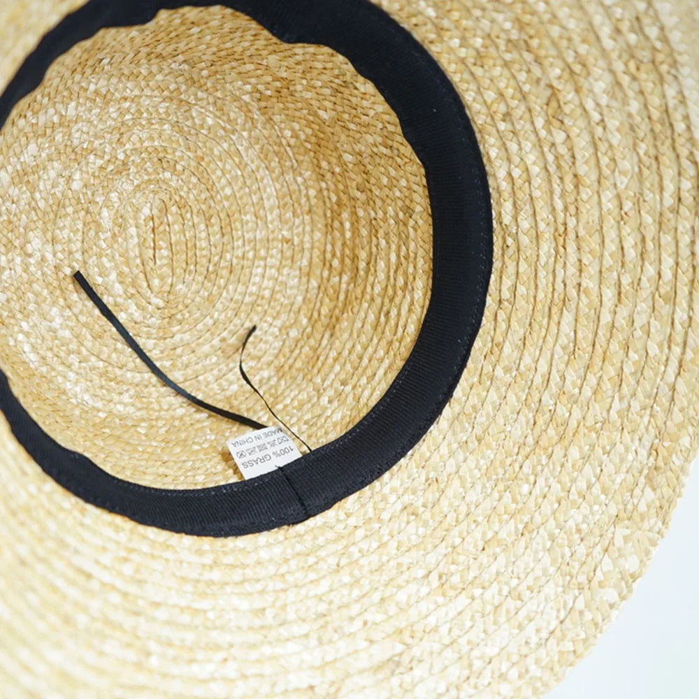 Handmade Summer Hats For Women Ladies Sun Hat Ribbon Bowknot Beige Straw Hat Adjuatble Beach Hat Wide Brim Kentucky Derby Hat