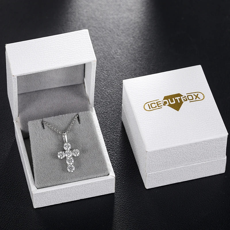 1.8ctw 4mmX6 Round Cut EF VVS1 Moissanite 925 Silver Christian Religious Rock Cross Pendant Necklace Luxury Girlfriend Xmas Gift