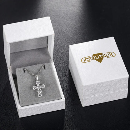 1.8ctw 4mmX6 Round Cut EF VVS1 Moissanite 925 Silver Christian Religious Rock Cross Pendant Necklace Luxury Girlfriend Xmas Gift