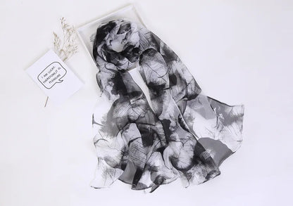 Women Foulard Chiffon Georgette Bandana Scarf Tree Leaf Print Long Shawl Summer Wrap Lady Elegant Thin breathable
