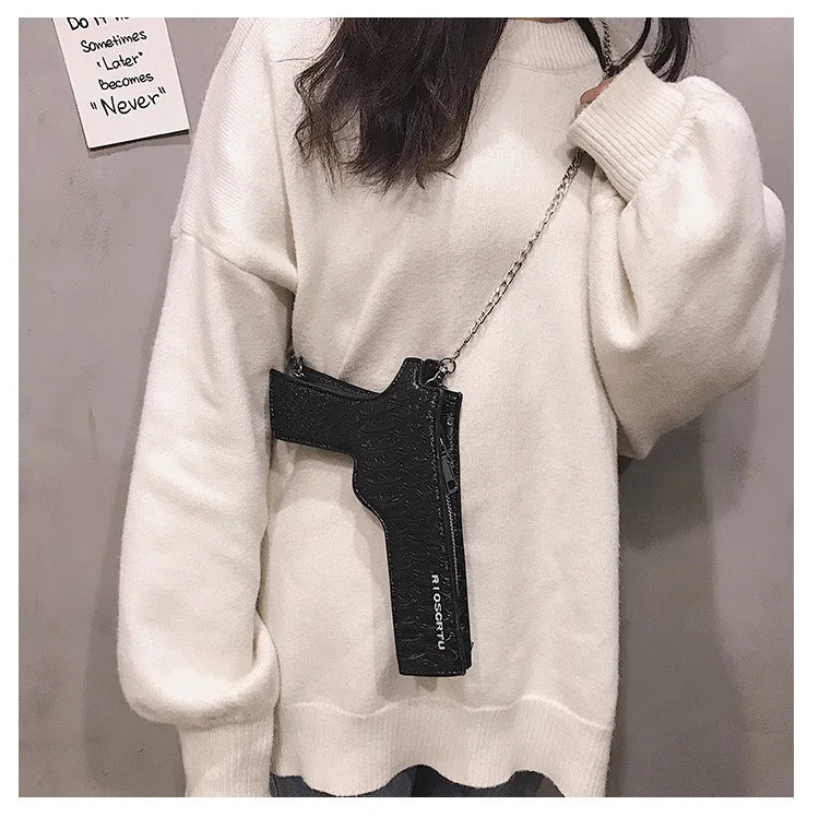 YoReAi New 3D Gun Shaped Chains Women Shoulder Bags Luxury Leather Crossbody Bag Lady High Quality Small Purses Clutch for Girls