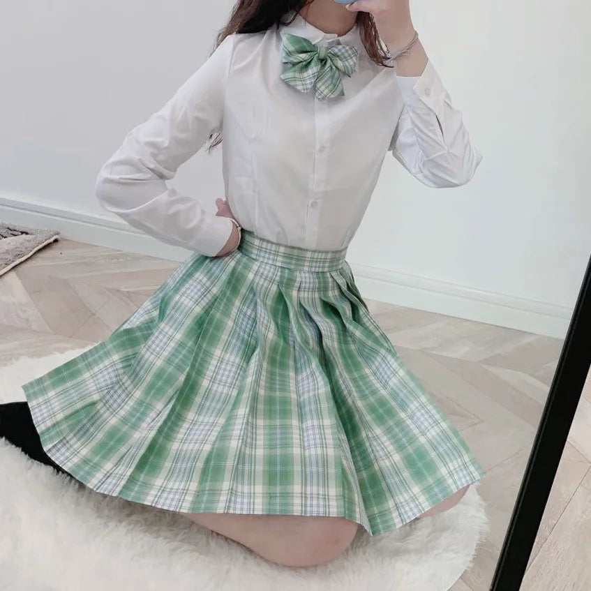 School Girl Uniform Pleated Skirts Japanese School Uniform High Waist A-Line Plaid Skirt Sexy JK Uniforms for Woman Full set