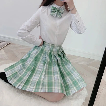 School Girl Uniform Pleated Skirts Japanese School Uniform High Waist A-Line Plaid Skirt Sexy JK Uniforms for Woman Full set