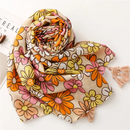 2026 Luxury Brand Ink Painting Floral Tassel Viscose Shawl Scarf Lady High Quality Pashmina Hijab and Wraps Foulard Muslim Sjaal
