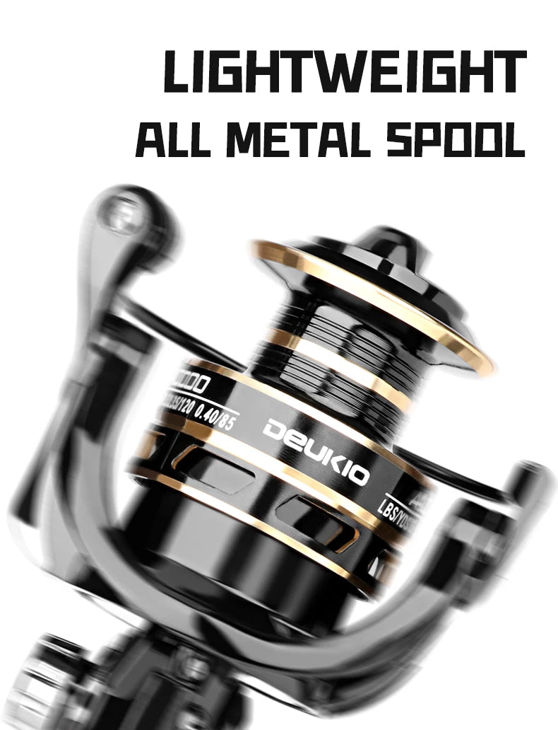 DEUKIO Spinning Reels 12KG Max Drag Carrete De Pesca 5.2:1 Metal Handle Fishing Reel Coils Reel for Fishing Accessories 2023