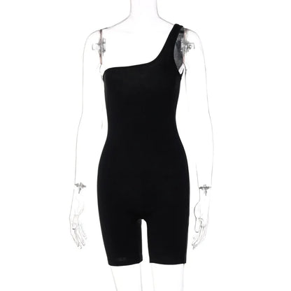 Sleeveless Playsuit Solid Color Rompers Women Jumpsuit Single Shoulder Bodysuits Yoga Fitness Sports One-pieces Short Overalls