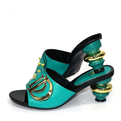 Blue Italian Women Wedding Pumps Decorated with Rhinestone Slip on Shoes for Women Nigerian Shoes Luxury Sandals Women