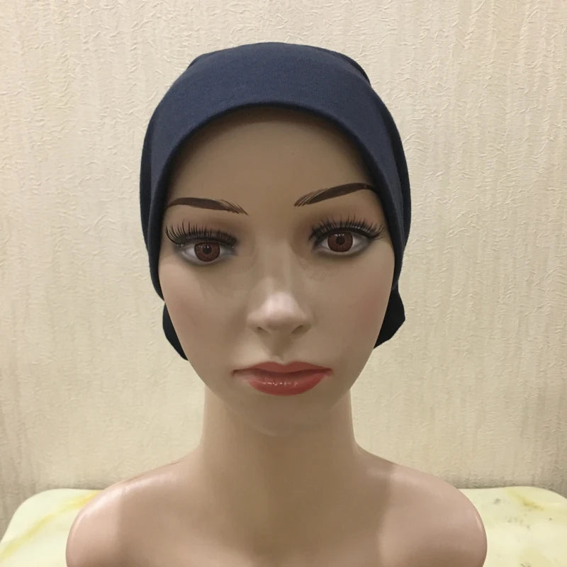H066 Plain tube hat with cardboard underscarf Muslim Turban Pure Color Stretch Inner Hijabs Women Head Scarf Under Hijab Bonnet