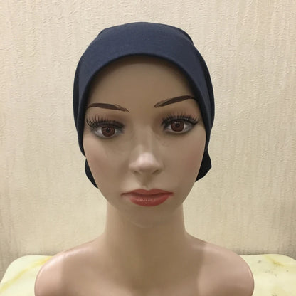 H066 Plain tube hat with cardboard underscarf Muslim Turban Pure Color Stretch Inner Hijabs Women Head Scarf Under Hijab Bonnet