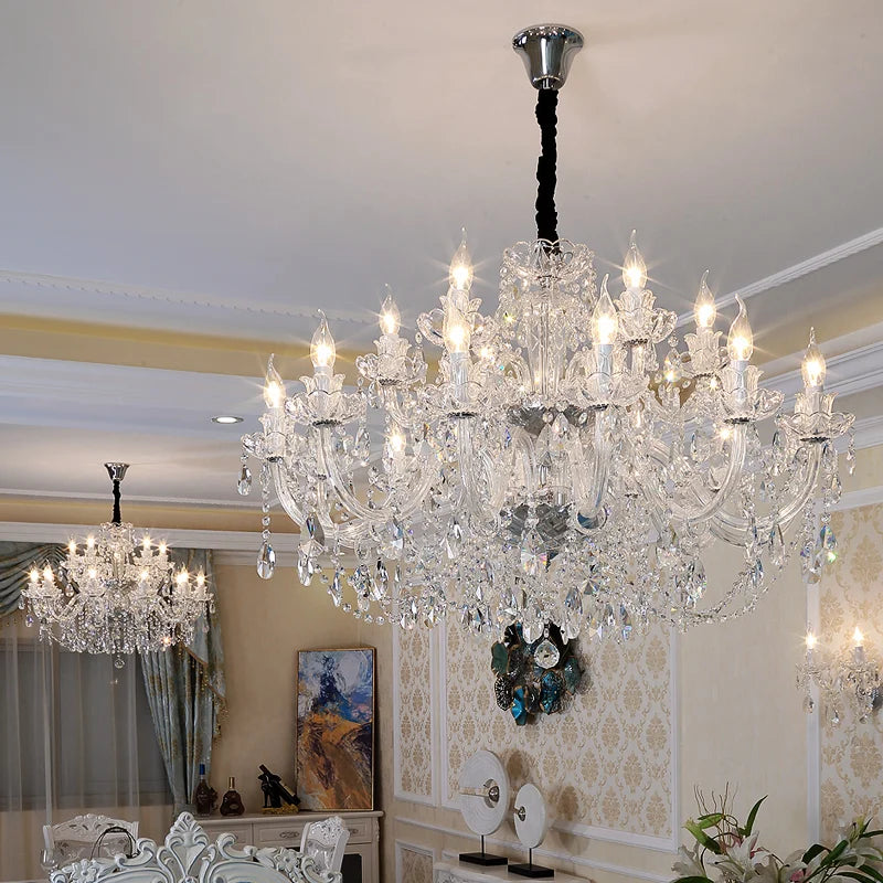Modern European Style Gold/Silver Clear Crystal Chandelier K9 Hanging Light Fixture Clear Crystal Home Lighting Decor