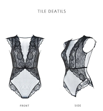JYF Brand Vintage Sexy Onesies Ultra thin Lace Sleeveless Sleepwear Backless Transparent Mesh Cozy Soft Women's Pajamas