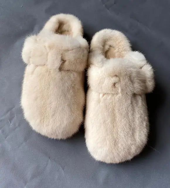 Female Luxury Real Mink Fur Slippers, Women's Clogs, Slip-on Casual Winter Shoes, Mules Shoes Women Luxury Designer Mink Slipper