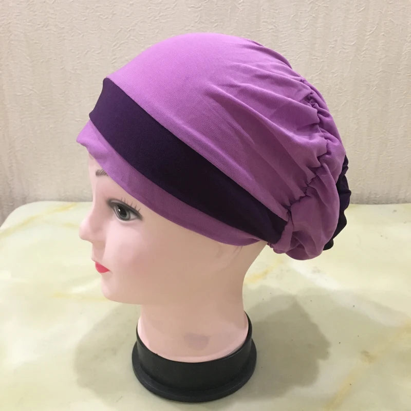 H133 Forehead two colors Turban hijab Stretch Inner Hijabs Full cover Caps Ready To Wear Women Head Scarf Under Hijab Bo