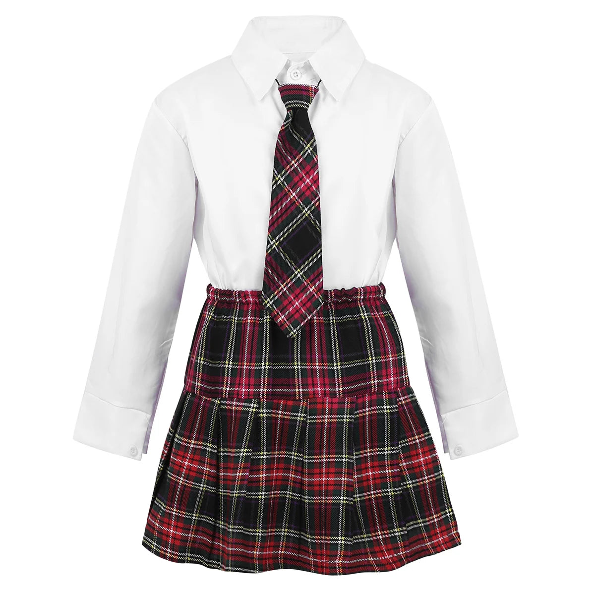 Kids Girls British Style School Uniforms Student Cosplay Anime Costume Suit Long Sleeve Coat With Shirt Tie Mini Skirt Set 4Pcs