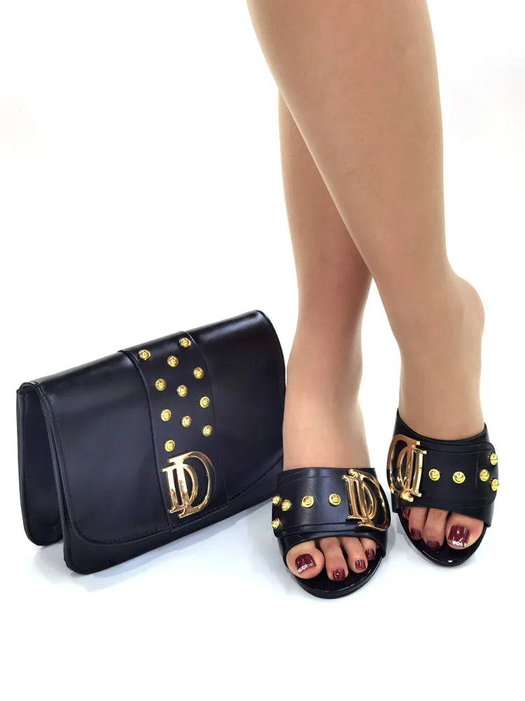 2023 Italian Design Summer Rhinestone Party High Heel Sandals for Nigerian Women Fashion High Quality Wedding Shoes and Bags