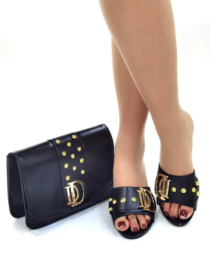 2023 Italian Design Summer Rhinestone Party High Heel Sandals for Nigerian Women Fashion High Quality Wedding Shoes and Bags