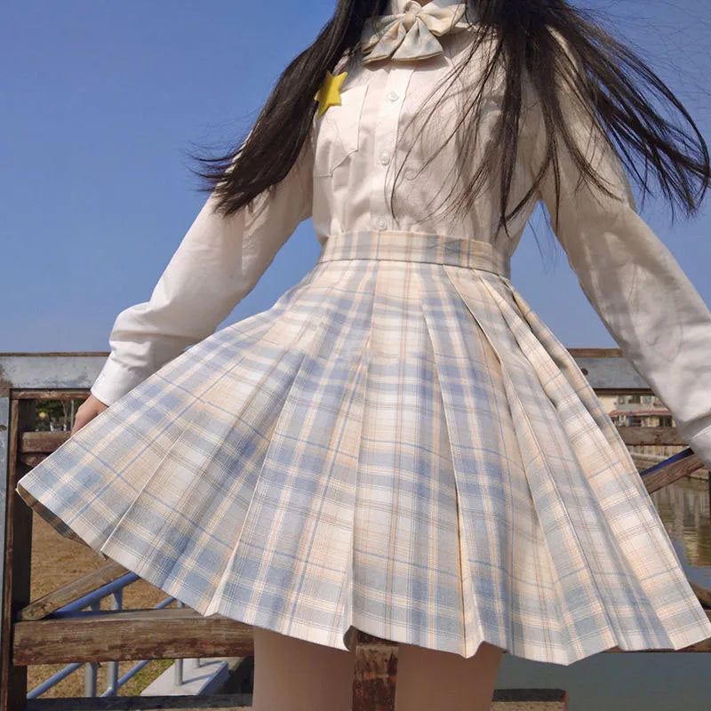 School Girl Uniform Pleated Skirts Japanese School Uniform High Waist A-Line Plaid Skirt Sexy JK Uniforms for Woman Full set
