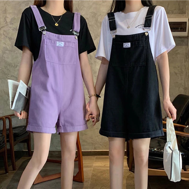 HI-FASHION Summer Vintage Purple Jean Jumpsuit Women Cotton Wide Legs Bib Female Overalls Woman Personality Denim Rompers