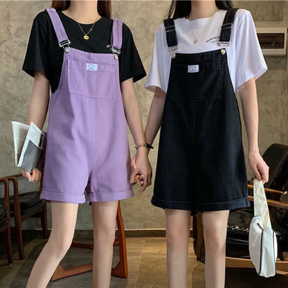 HI-FASHION Summer Vintage Purple Jean Jumpsuit Women Cotton Wide Legs Bib Female Overalls Woman Personality Denim Rompers
