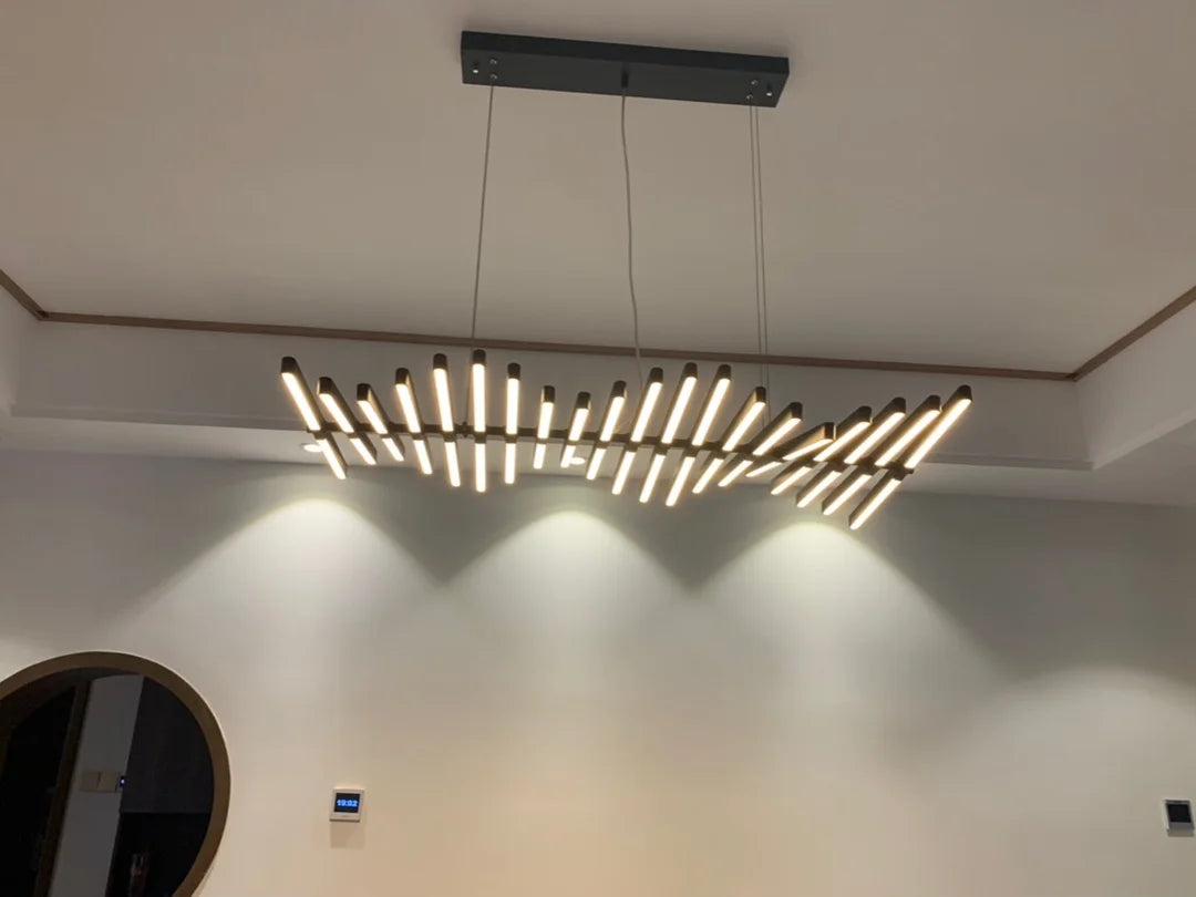 Modern LED Ceiling Chandelier Lights Nordic Luxury Pendant Lights for Living Dining Room Fish Bone Design Dimmable Hanging Lamp