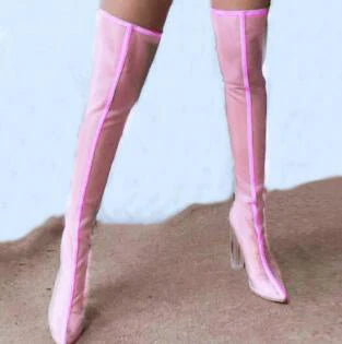 New Mesh Neon Green Sandal Boots Women Sexy Over The Knee Boots Pointed Toe High Heels Party Shoes Woman Thigh High Boots