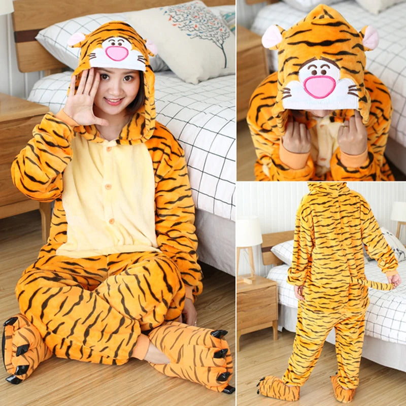 Adults and Children's Kigurumi Animal Onesies Unicorn Bear Pajamas Cartoon Frog Panda Women Men Warm Flannel Hooded Sleepwear