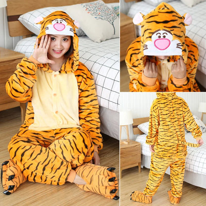 Adults and Children's Kigurumi Animal Onesies Unicorn Bear Pajamas Cartoon Frog Panda Women Men Warm Flannel Hooded Sleepwear