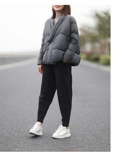Schinteon Women Japanese Style Jacket Over Size White Duck Down Coat Loose Warm Autumn Winter Casual Outwear Top Quality