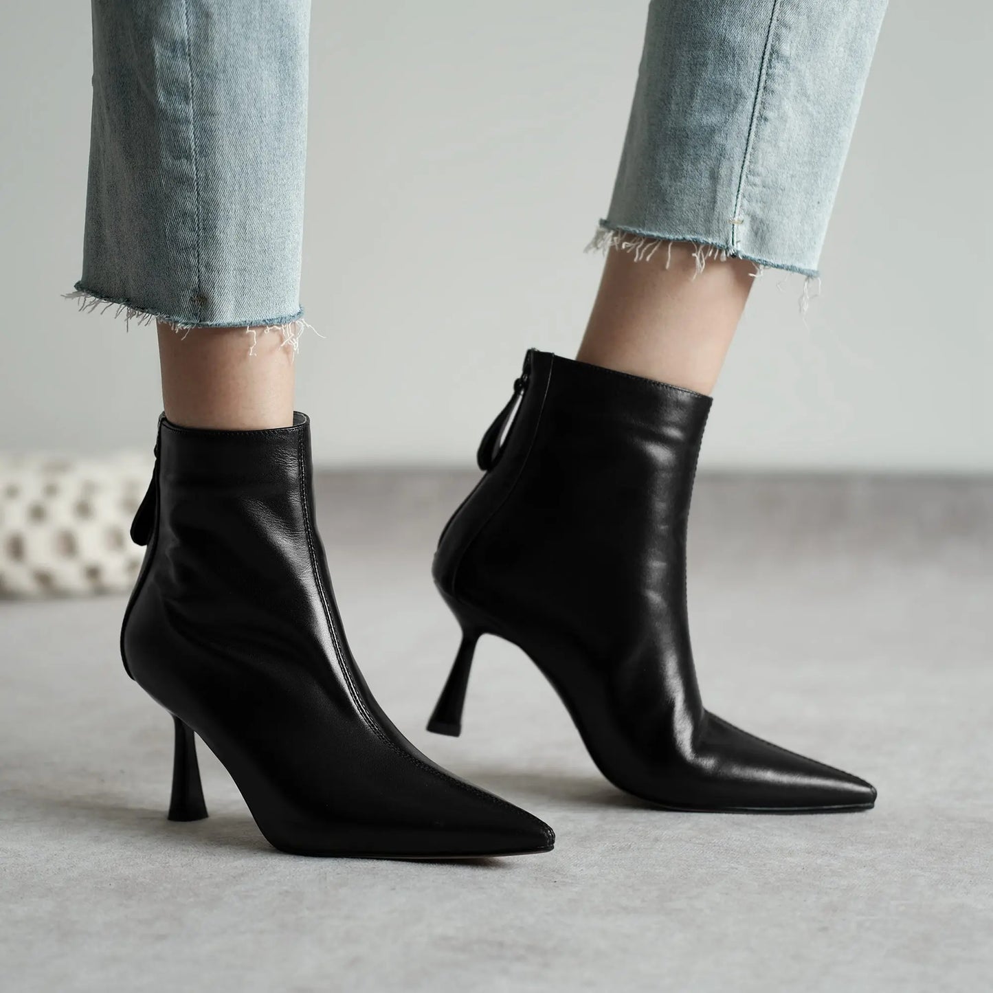 Krazing Pot Big Size 42 Cow Leather Pointed Toe High Heels Chic Design Concise Winter Spring Shoe Dress Warm Wedding Ankle Boots